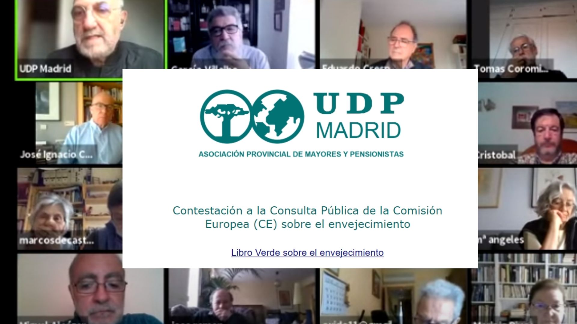 UDP Madrid reflexiona sobre la Consulta Pública de la Comisión Europea (CE) sobre el envejecimiento