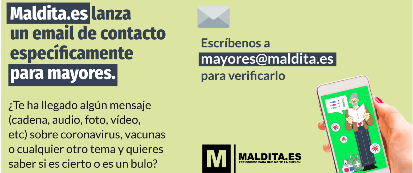 Maldita.es lanza un correo electrónico para que personas mayores puedan consultar sus dudas y verificar contenidos