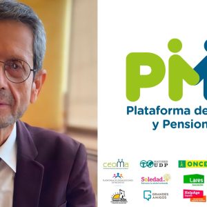 Jesús Norberto Fernández, nuevo presidente de la Plataforma de Mayores y Pensionistas (PMP), junto al logotipo de la organización y sus entidades miembro.