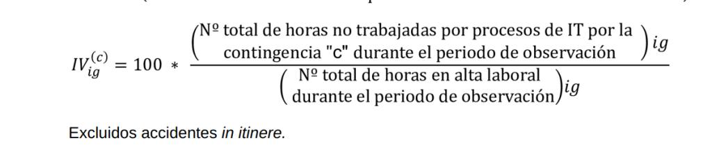 Fórmula para calcular el porcentaje de horas laborales no trabajadas debido a incapacidades temporales.